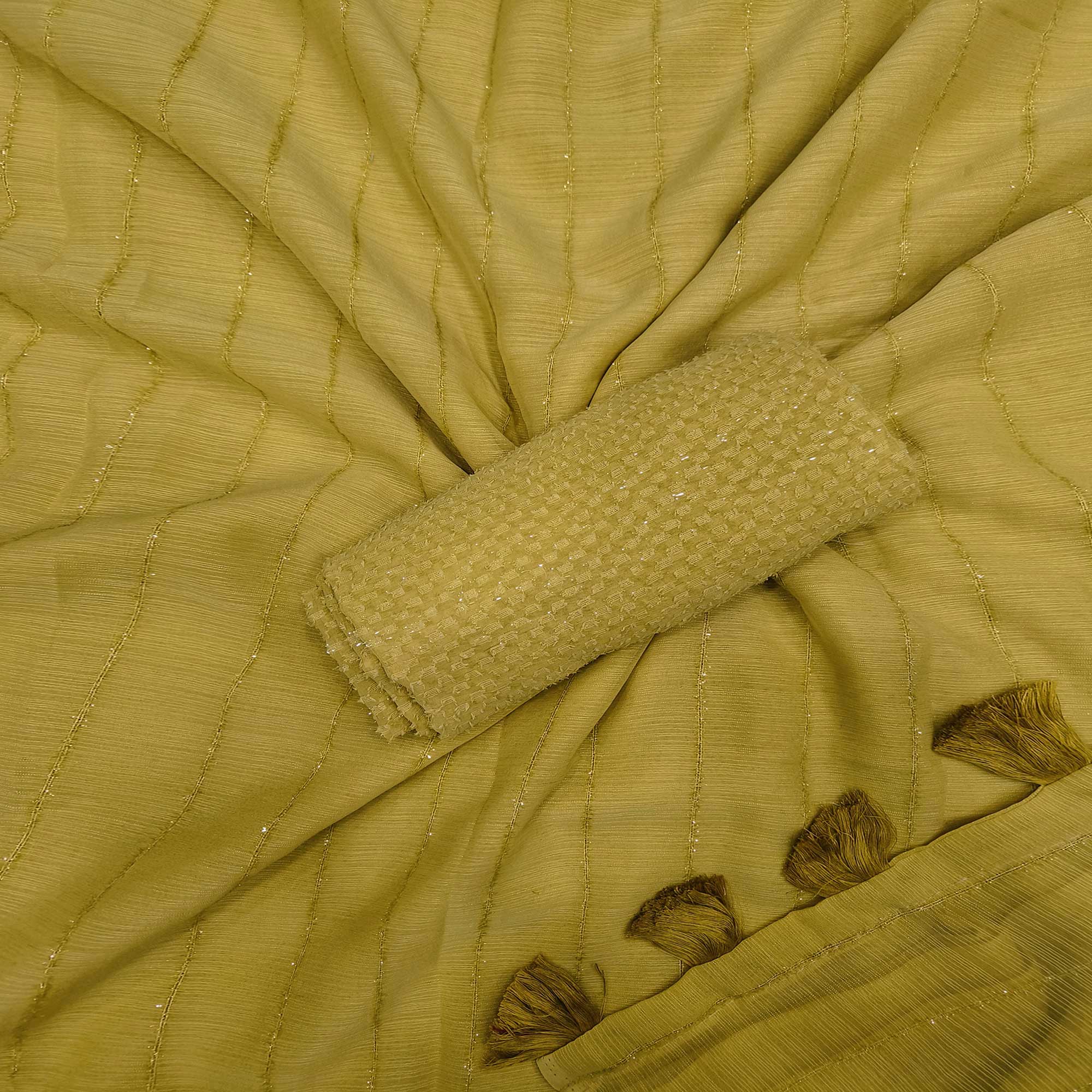 Yellow Woven Chiffon Saree with Tassels