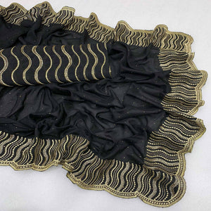 Black Embroidered With Swarovski Work Vichitra Silk Saree
