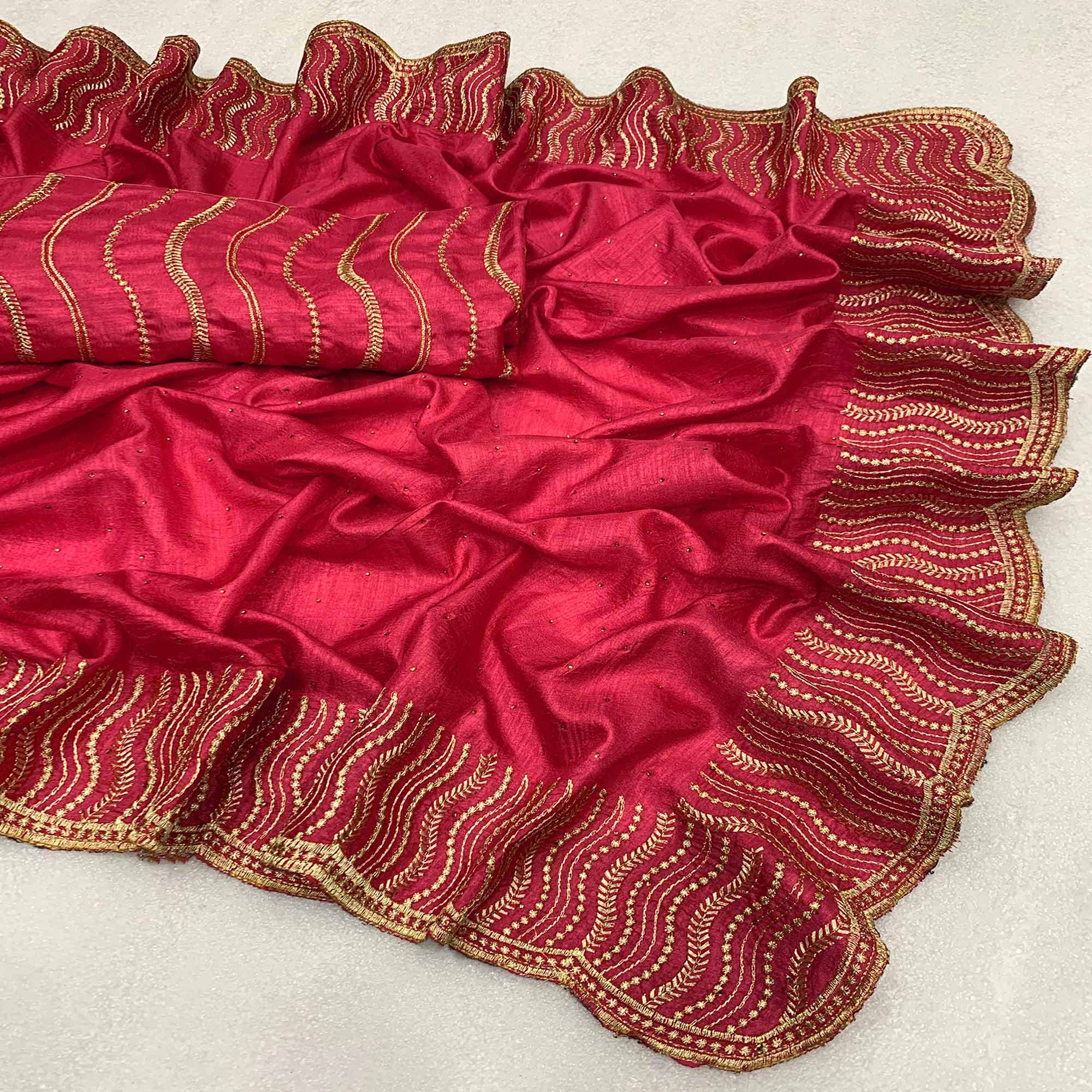 Pink Embroidered With Swarovski Work Vichitra Silk Saree