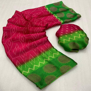 Pink Geometric Printed Chiffon Saree