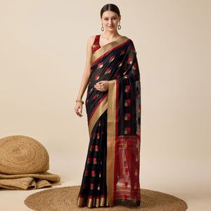 Black Zari Woven Cotton Silk Saree