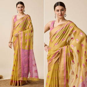 Mustard Zari Woven Cotton Silk Saree