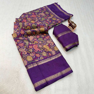 Gorgeous Purple Soft Silk Blend Saree Featuring Classic Paisley Prints for Elegant Occasions