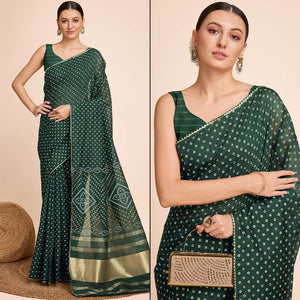 Green Bandhani Printed Cotton Silk Saree