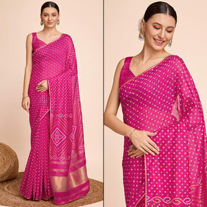 Pink Bandhani Printed Cotton Silk Saree