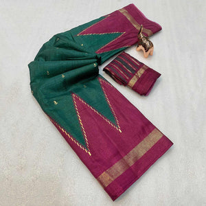 Subtle & Stylish Green  Saree With Ikkat Prints In Luxe Dola Silk For Festive Wear