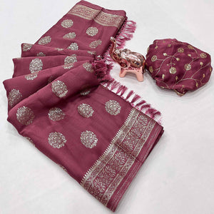 Elegant Mauve Foil Floral Printed Georgette Saree With Tassel Detailing Pallu