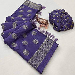 Elegant Purple Foil Floral Printed Georgette Saree With Tassel Detailing Pallu