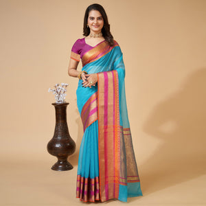 Blue Woven Kota Doria Saree
