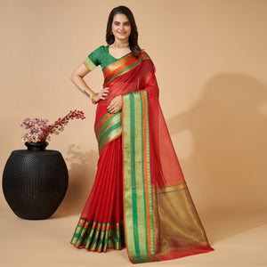 Red Woven Kota Doria Saree