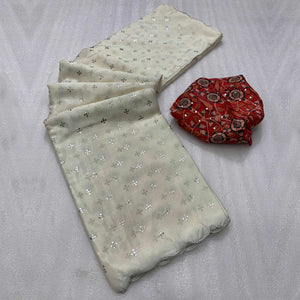 Offwhite Mukaish Work Chinon Saree