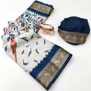 Designer Off White Dola Silk Saree Featuring Intricate Floral Zari Weaving