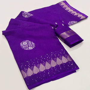 Purple Floral Printed Dola Silk Saree With Sequins Border