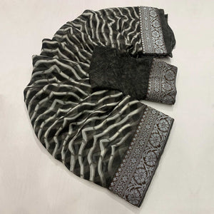 Black Leheriya Printed Georgette Saree With Woven Border