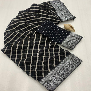 Black Leheriya Printed Georgette Saree With Woven Border