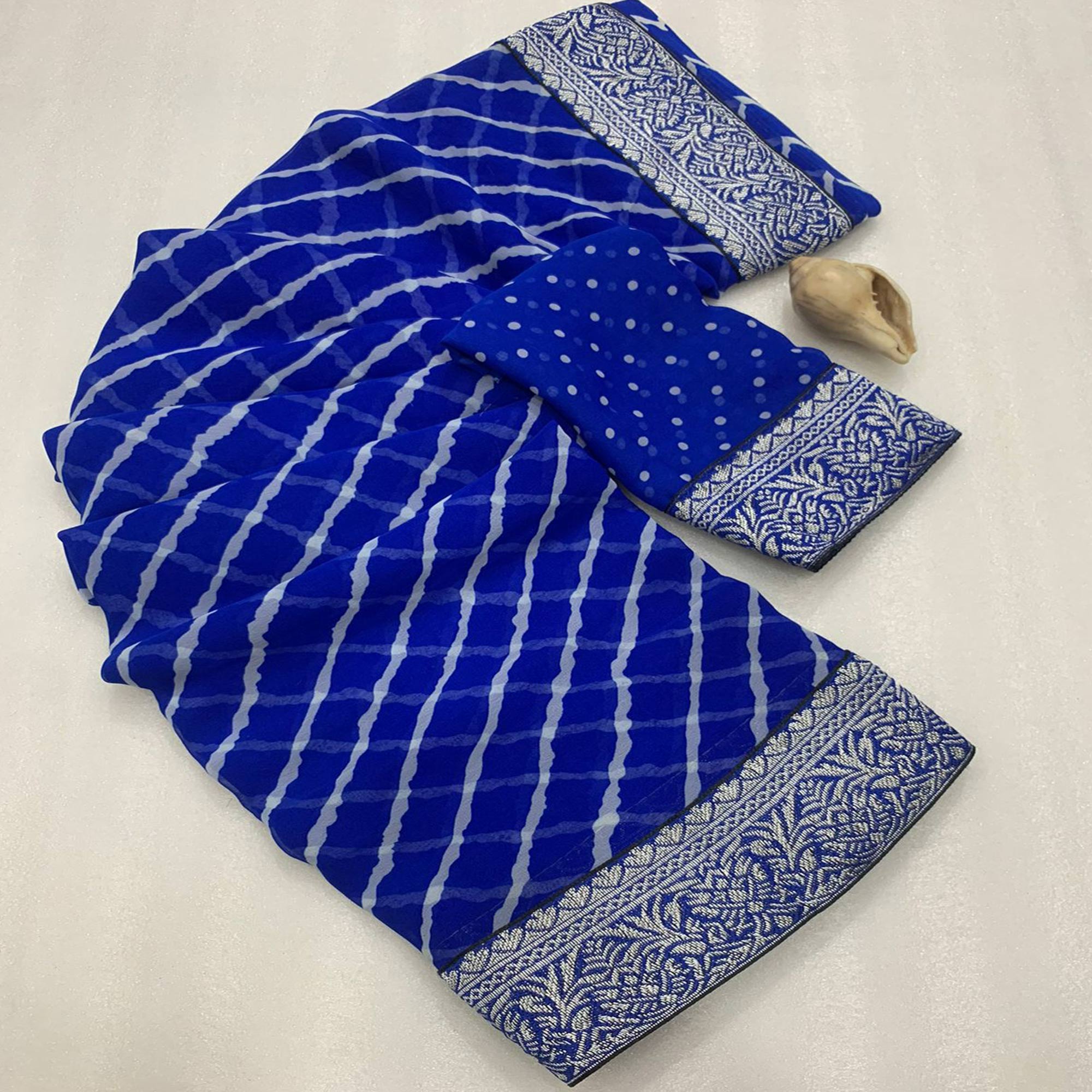 Royal Blue Leheriya Printed Georgette Saree With Woven Border