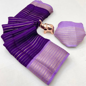 Classic Purple Marshmallow Jacquard Saree Adorned With Refined Striped Zari Weaving Patterns