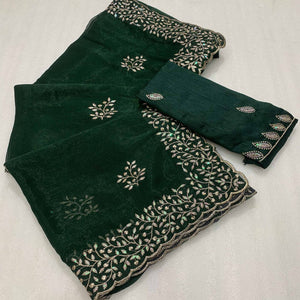 Green Sequins Embroidered Shimmer Silk Saree