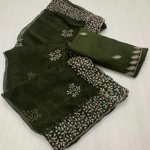 Mehendi Green Sequins Embroidered Shimmer Silk Saree