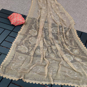 Beige Woven With Swarovski Work Brasso Saree