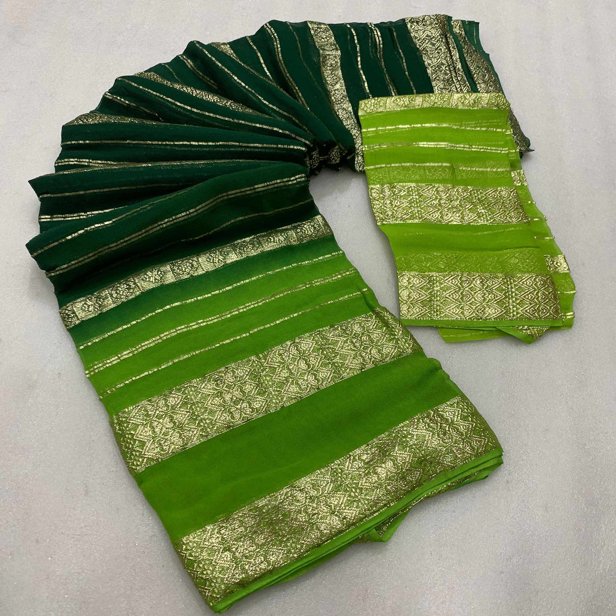Green Striped Zari Woven Viscose Georgette Saree