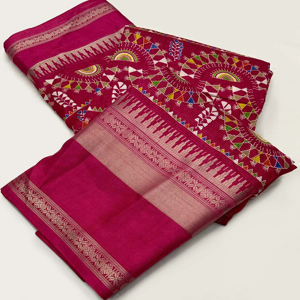 Crepe Paisley Print Saree with Zari Woven Border