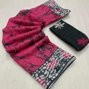 Magenta Digital Printed Linen Cotton Saree