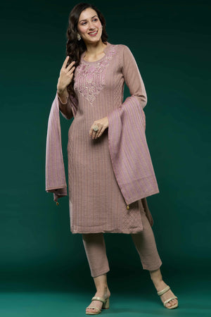 Peach Woven Woolen Straight Salwar Suit