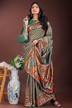 Green Silk Banarasi Saree with Stunning Zari Woven Brocade Patterns