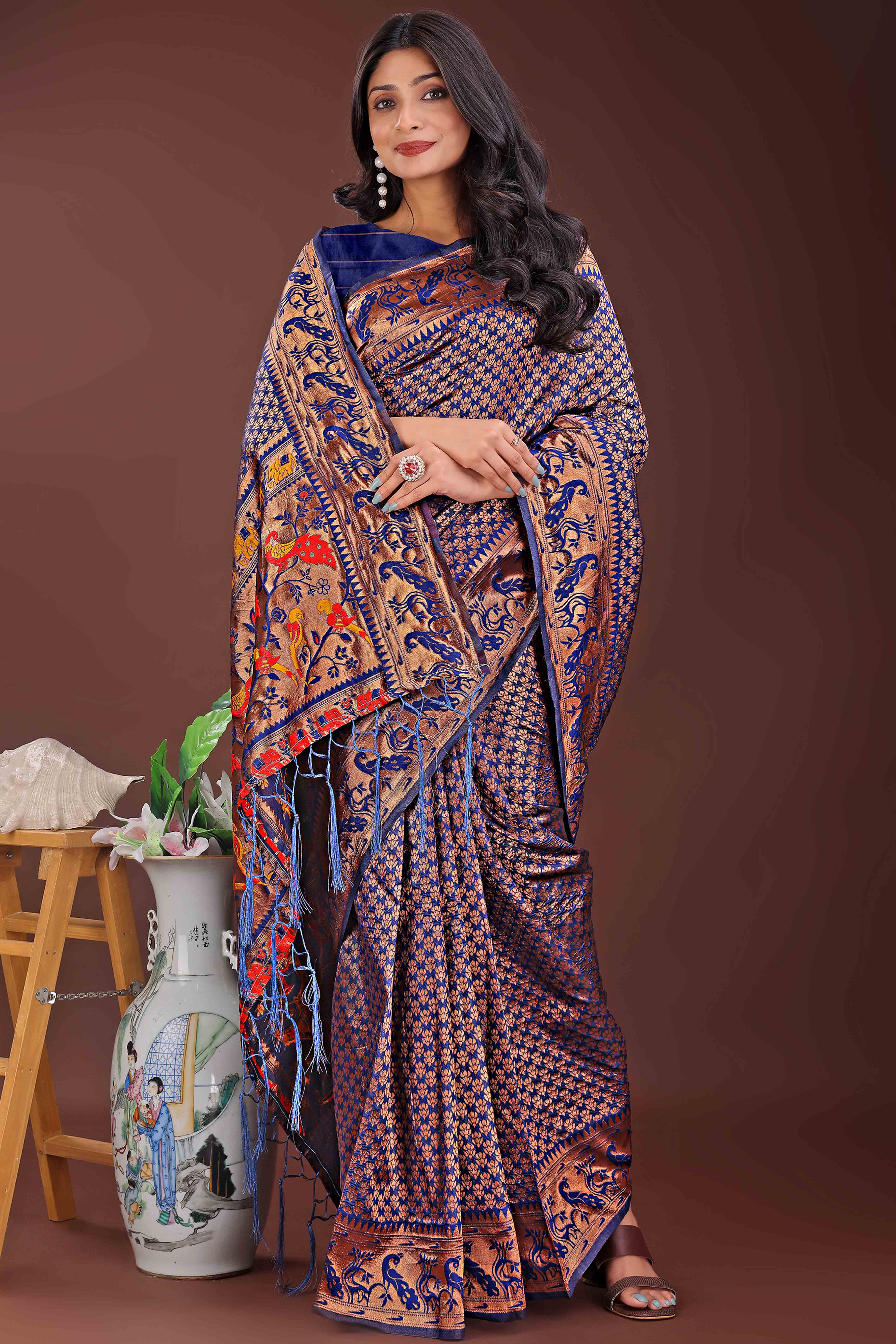Navy Blue Saree in Banarasi Silk with Luxurious Zari Brocade Weaving
