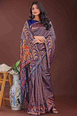 Navy Blue Saree in Banarasi Silk with Luxurious Zari Brocade Weaving
