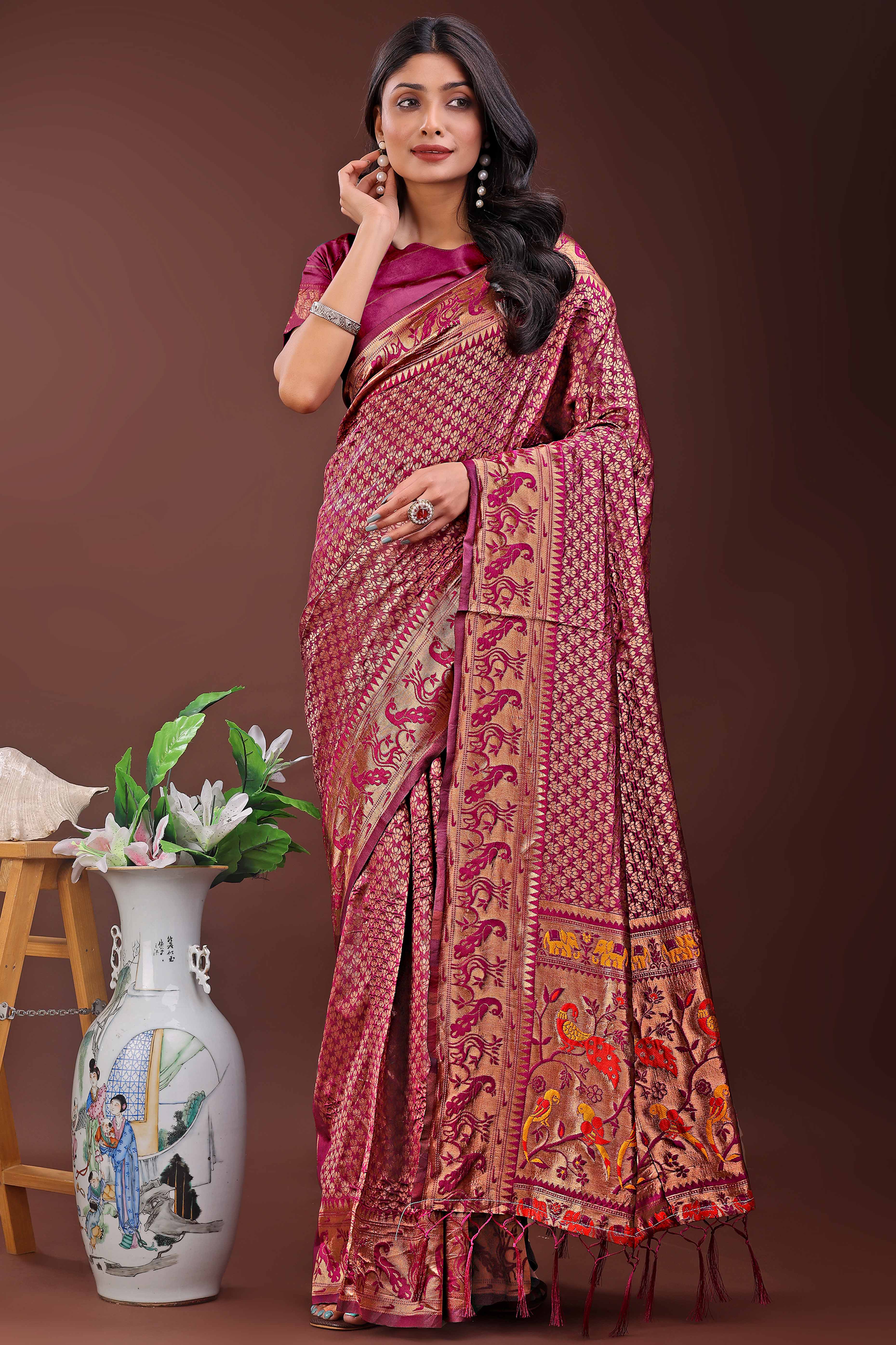 Magenta Saree in Banarasi Silk with Luxurious Zari Brocade Weaving