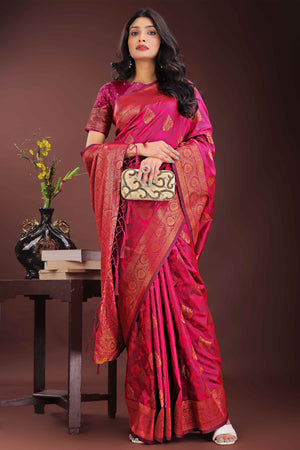 Magenta Banarasi Saree in Silk with Intricately Woven Zari Florals