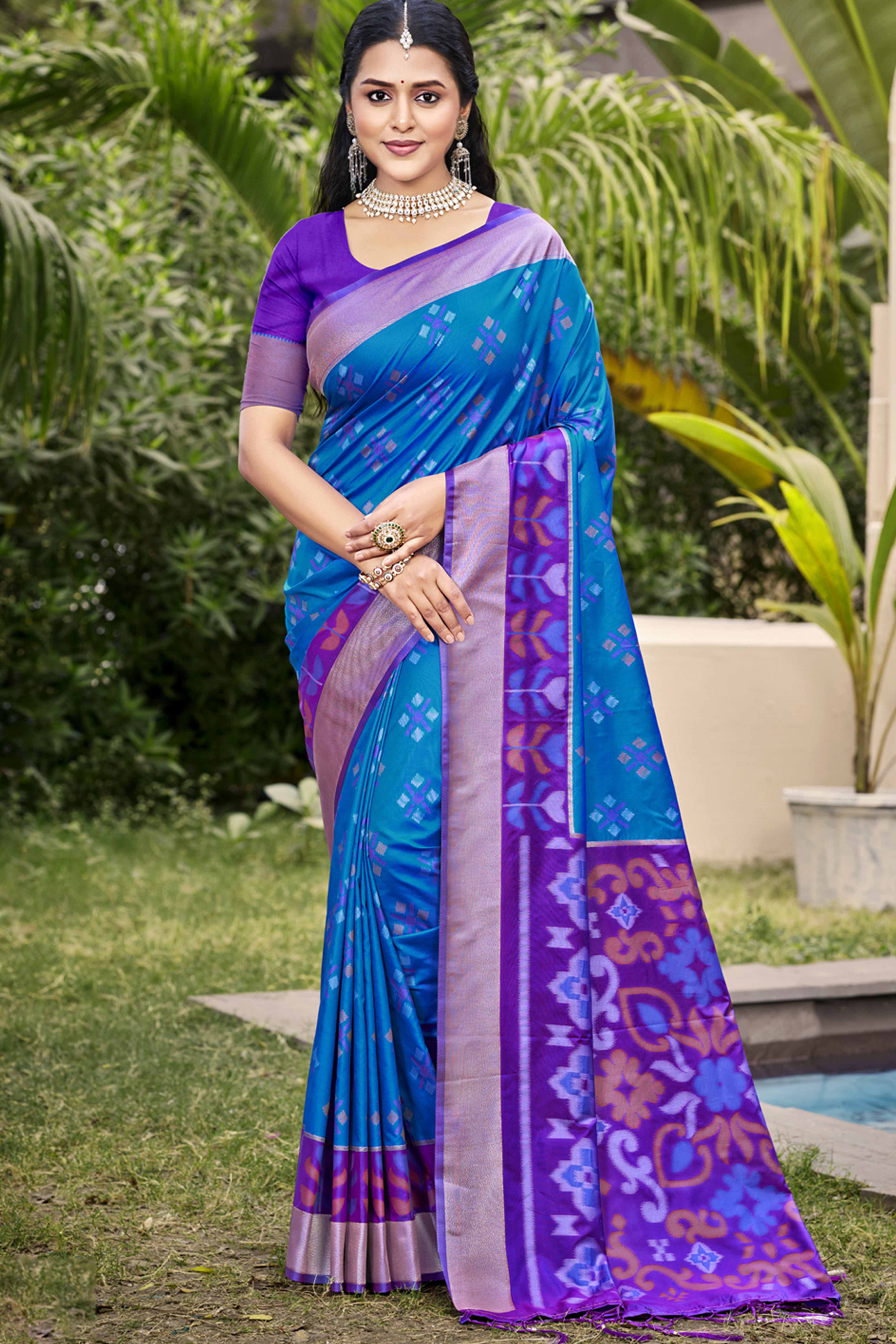 Blue Ikat Woven Silk Saree for Festive Celebrations