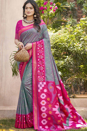Grey Ikkat Woven Silk Saree for Festive Celebrations