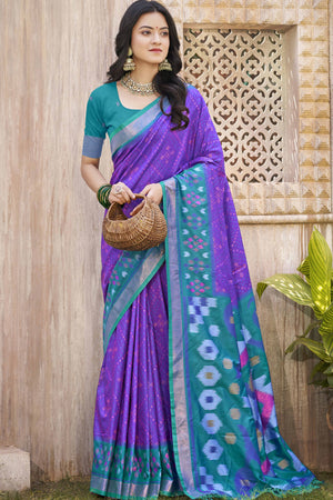 Violet Ikkat Woven Silk Saree for Festive Celebrations
