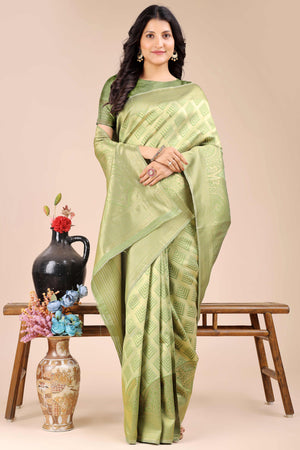 Light Green Zari Woven Banarasi Silk Saree with Luxurious Detailing