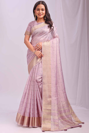 Light Pink Lightweight Organza Saree with Rich Zari Checks Pattern
