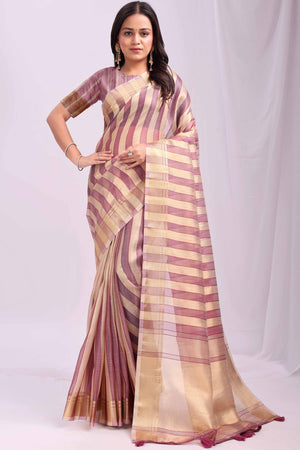Purple Lightweight Organza Saree with Rich Zari Stripes Pattern