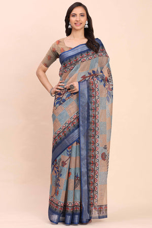 Black & Maroon Linen Saree with Intricate Silver Weaving