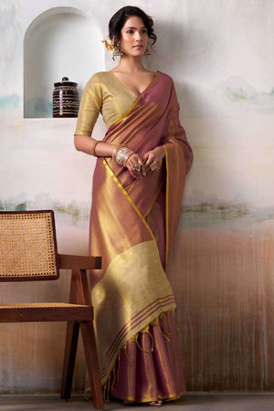 Graceful Purple Tissue Silk Blend Saree Adorned with Intricate Zari Weaving & Tassel Pallu