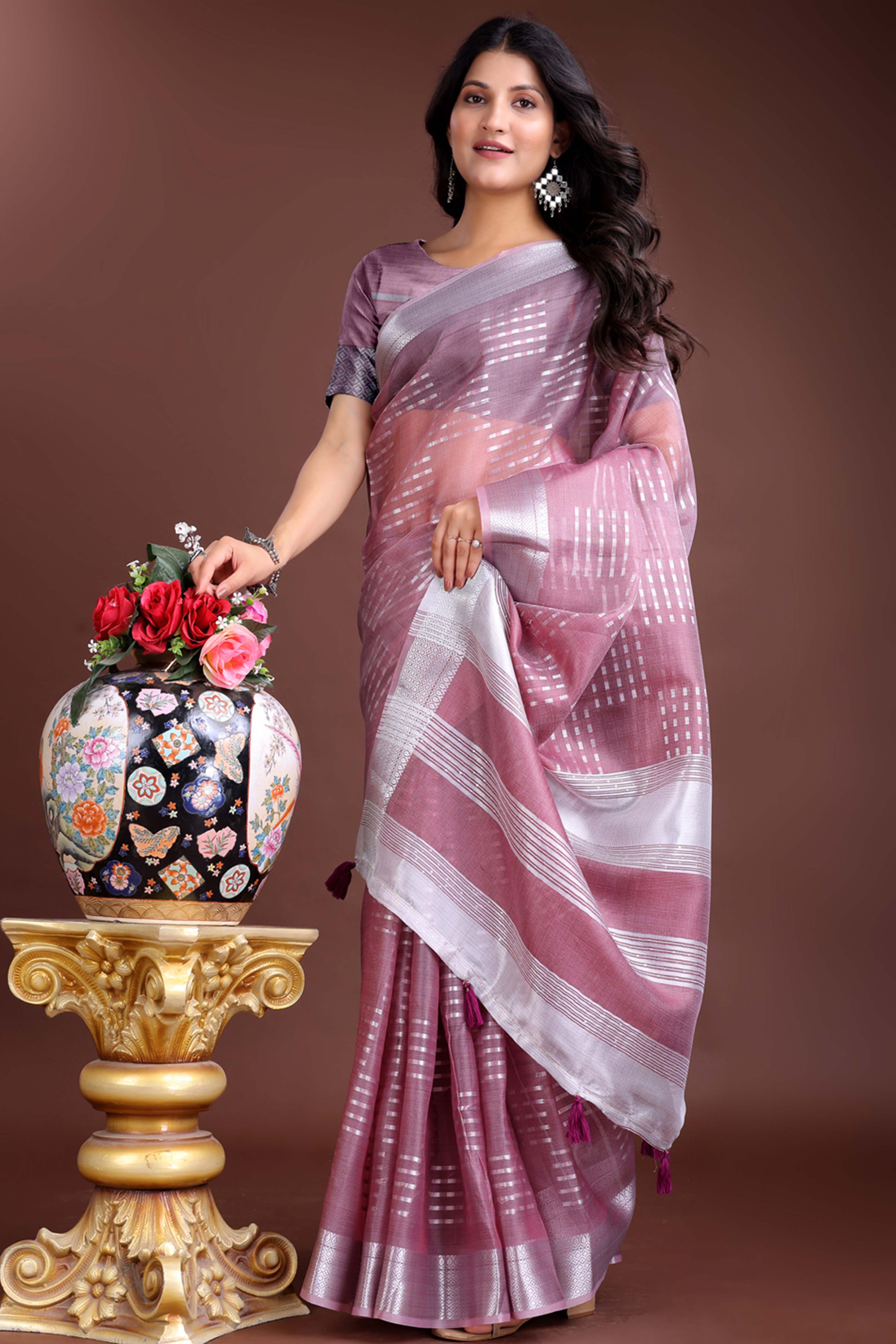 Grey Organza Saree with Zari Woven Artistry