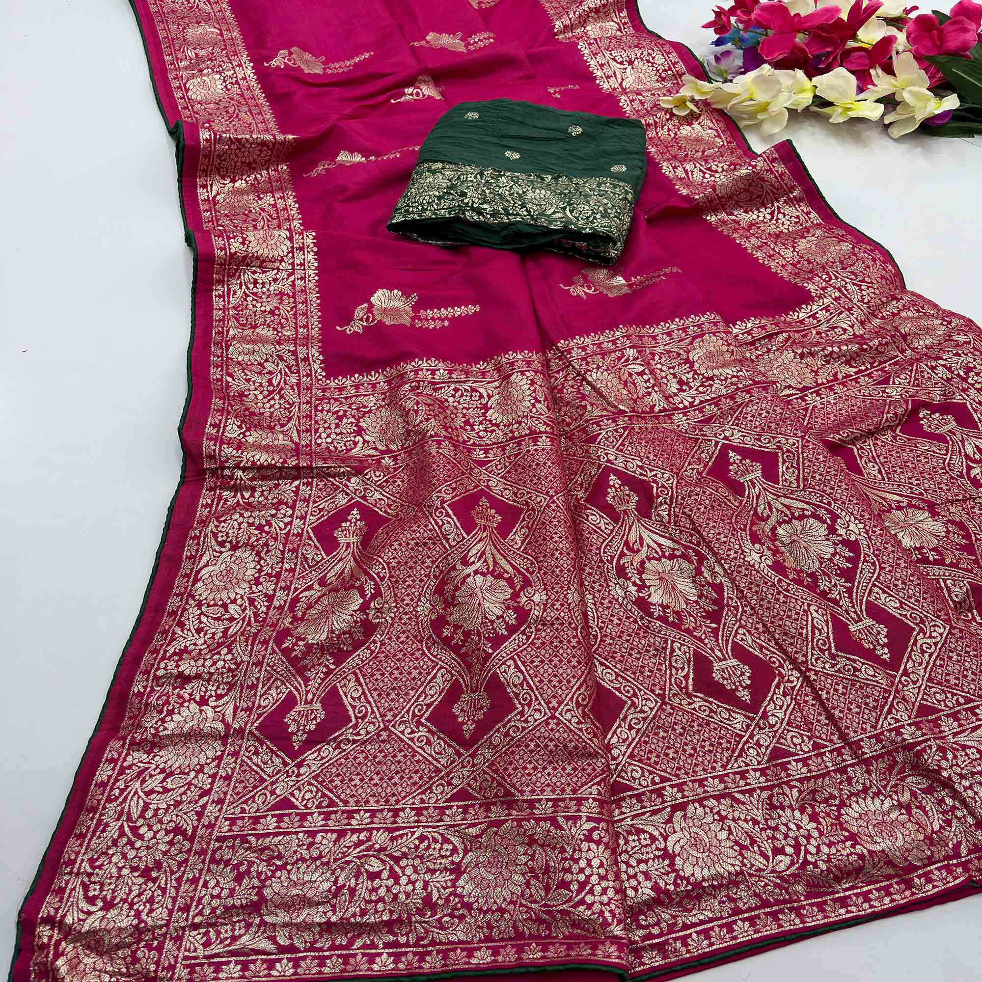 Pink Traditional Muslin Soft Saree Featuring Luxurious Meenakari Zari Patterns