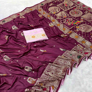 Purple Lightweight Muslin Soft Saree Beautified with Classic Meenakari Zari Weaves