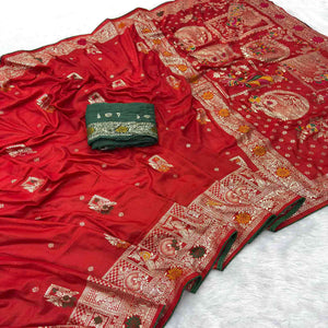 Red Lightweight Muslin Soft Saree Beautified with Classic Meenakari Zari Weaves