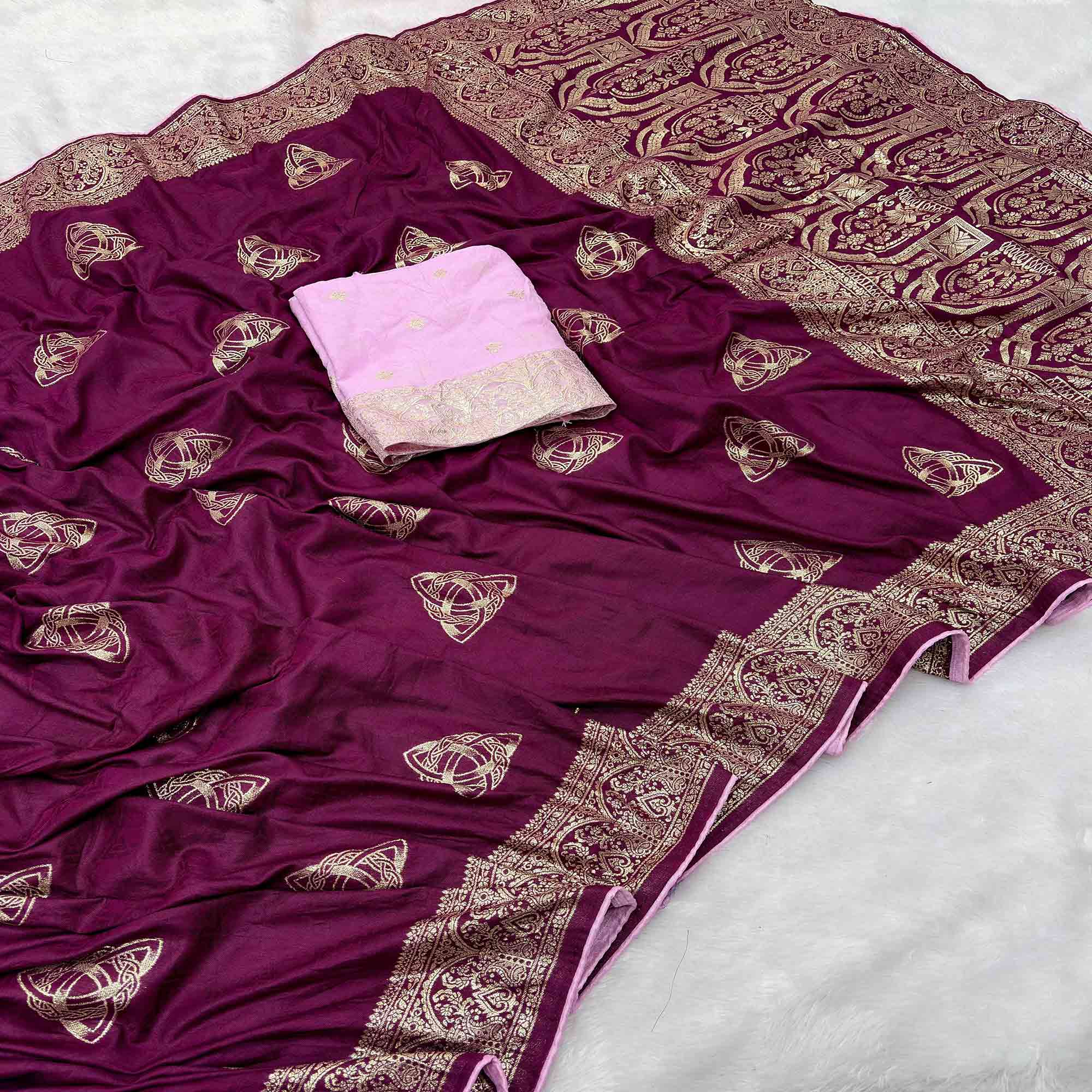 Purple Festive Wear Muslin Soft Saree Enriched with Intricate Meenakari Zari Designs