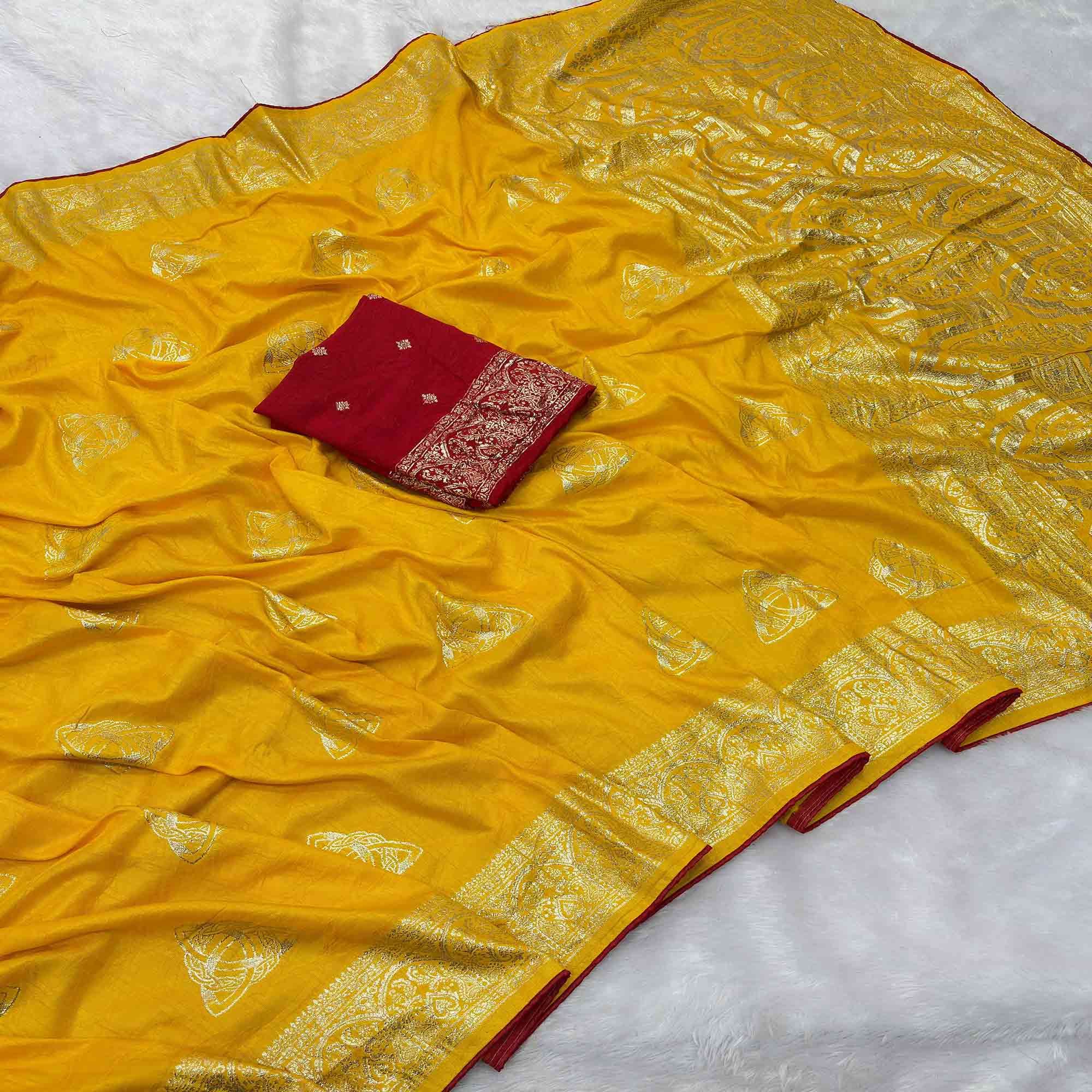 Yellow Festive Wear Muslin Soft Saree Enriched with Intricate Meenakari Zari Designs