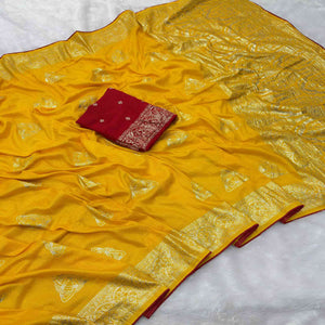 Yellow Festive Wear Muslin Soft Saree Enriched with Intricate Meenakari Zari Designs