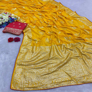 Yellow Elegant Soft Muslin Saree with Fine Meenakari Zari Woven Motifs