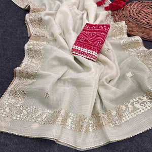 Cream Pure Kota Doria Saree Adorned with Exquisite Gota Work Embroidery